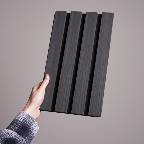 Fuse Acoustic Wooden Wall Panel Sample in Charcoal Oak 1