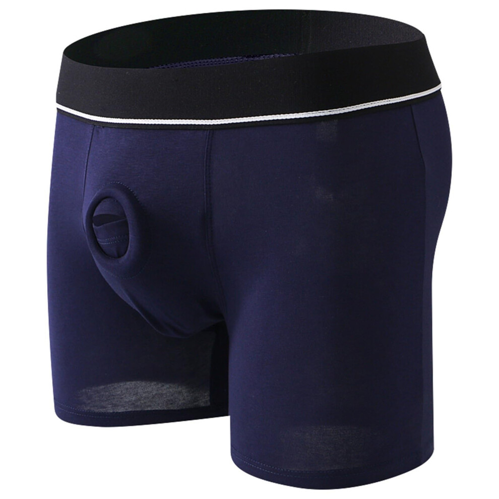 Blue Men's Sm Underwear Swinger Club Sissy Lingerie Hollow Out Kinky Outfit Boxer Briefs Thong Navy Xxl