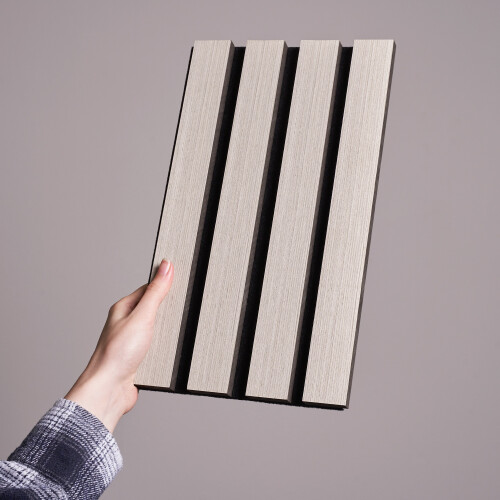 Fuse Acoustic Wooden Wall Panel Sample in Grey Oak 1