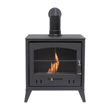 OKO S4 Bio Ethanol Stove in Charcoal Grey with Angled Stove Pipe