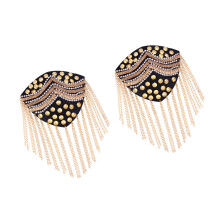 Metal Shoulder Embellishments Crystals Fringes Decorations-Gold