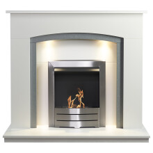 Adam Tuscany Fireplace in Pure White & Grey with Colorado Bio Ethanol Fire in Brushed Steel, 48 Inch