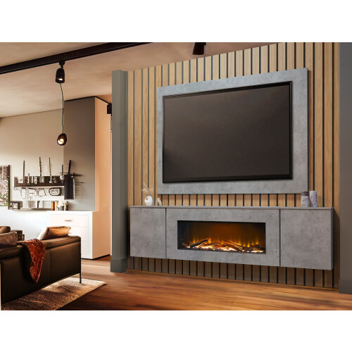 Acantha Orion Electric Floating Media Fire & Back in Concrete Effect