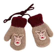 (Kaki) Warme winterhandschoenen van pluche eland, babyhandschoenen met volledige vingers, gevoerd met