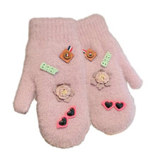Gants d'hiver chauds en peluche tricotée, gants longs à motif floral, doublure polaire élastique