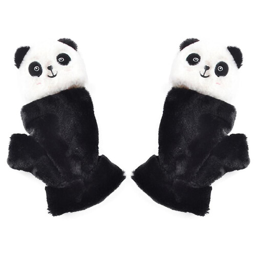 Winterwarme Handschuhe, Plüsch-Panda-Handschuhe mit Klappverschluss, Tier-Halbfingerhandschuhe