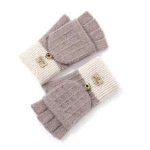 (Kaki) Warme winterhandschoenen, elastische wanten voor volwassenen, halve vingerhandschoenen, bijpassende