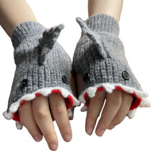 Warme winterhandschoenen, elastische wanten voor volwassenen, gebreide handschoenen met cartoonhaaimotief,