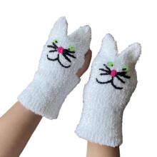 Gants chauds d'hiver blancs, moufles extensibles pour adultes, mitaines tricotées brodées avec chat,
