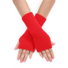 Gants chauds d'hiver rouges, moufles extensibles pour adultes, mitaines tricotées allongées à mi-doigts,