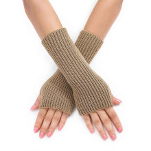 Gants chauds d'hiver (kaki) Moufles extensibles tricotées pour adultes, mitaines allongées à demi-doigts.