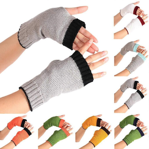 (Hellgrau/Hellblau) Warme Winterhandschuhe, dehnbare Fäustlinge, gestrickte Halbfingerhandschuhe für 1