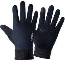 (Suède handschoenen met volledige vingers, blauw) Winterse suède handschoenen voor heren, warm met fluweel,
