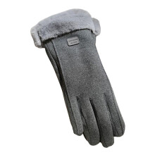 (Grijze) Winterse suède handschoenen, winterbestendige fietshandschoenen met volledige vingers en thermische