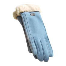 (Blauwe) Winterse suède handschoenen, winterbestendige fietshandschoenen met volledige vingers en thermische