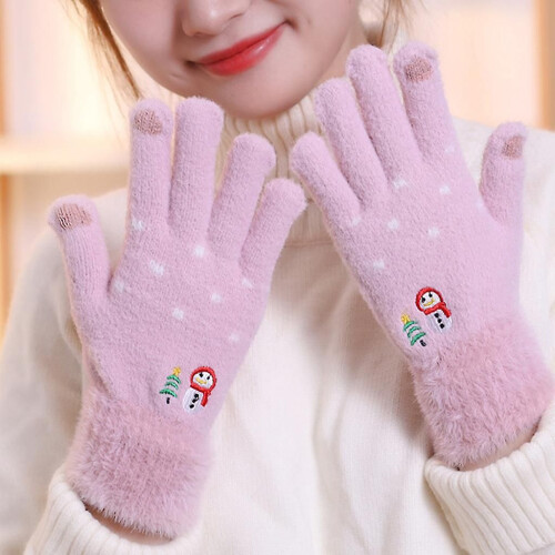 (Graue) Winter-Handschuhe mit Touchscreen-Funktion, gestrickte Handschuhe, Schneemann-Handschuhe mit 2