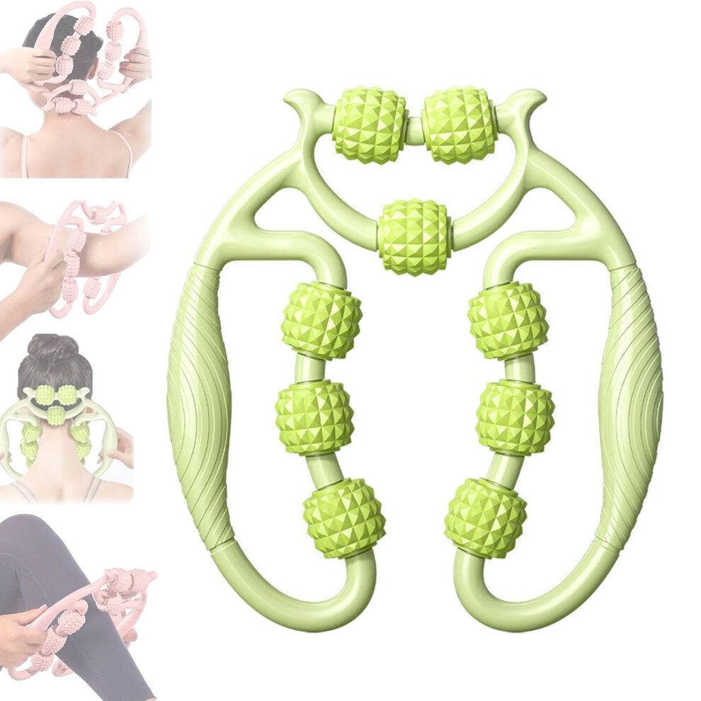 Green Leg Massage Roller With 9Wheel Deep Tissue 360 Wrap For Cellulite Relief On Thighs And Calves