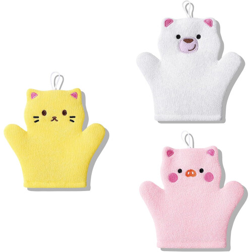 ChildFriendly Exfoliating Bath Gloves NonAbrasive White 1
