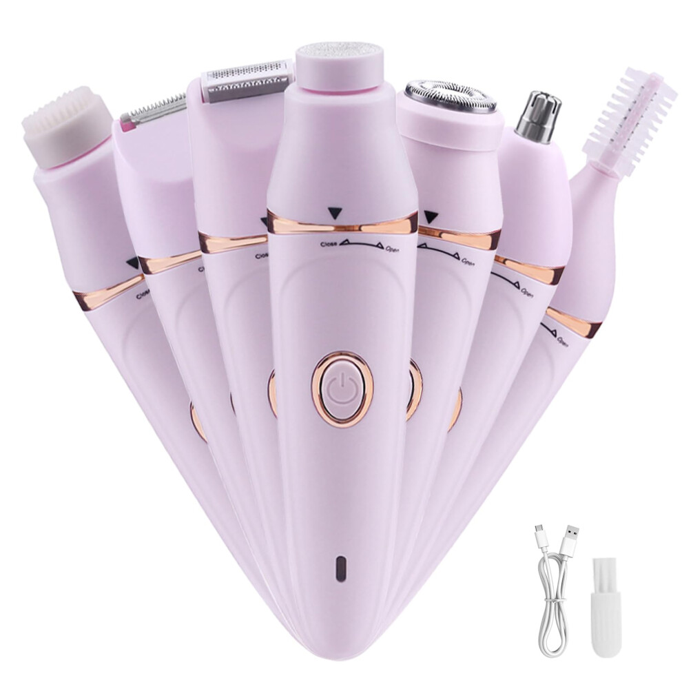 7in1 Facial Hair Remover for Women, USB Rechargeable, Pain Epilator for Face, Body, Underarms, Bikini, Legs