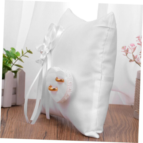 Embroidered Ring Pillow for Wedding with Camellia Imitation, Square Wedding Accessory 2