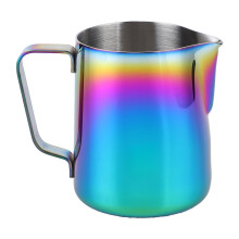 Latte Art-tillbehör, specialpip för enkel kontroll, skumkanna i rostfritt stål med ergonomisk design och tydliga skalmarkörer, lämplig för