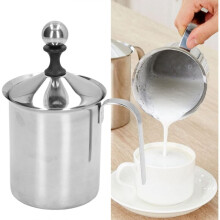 Espumador de leite manual, espumador de café em aço inoxidável com filtro duplo, espumador manual com bomba para cappuccino, latte, macchiato e