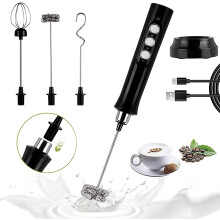 Espumador de leite portátil, misturador elétrico para bebidas com 3 velocidades, recarregável via USB, espumador de café com cabeças de mistura