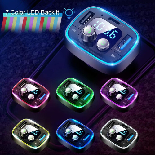Hands-Free Calling Bluetooth Car Adapter, Wide Compatibility, Qc3.0 Quick Charge, Support Siri & Google Assistant, 7 Color Led Backlight Modes 1