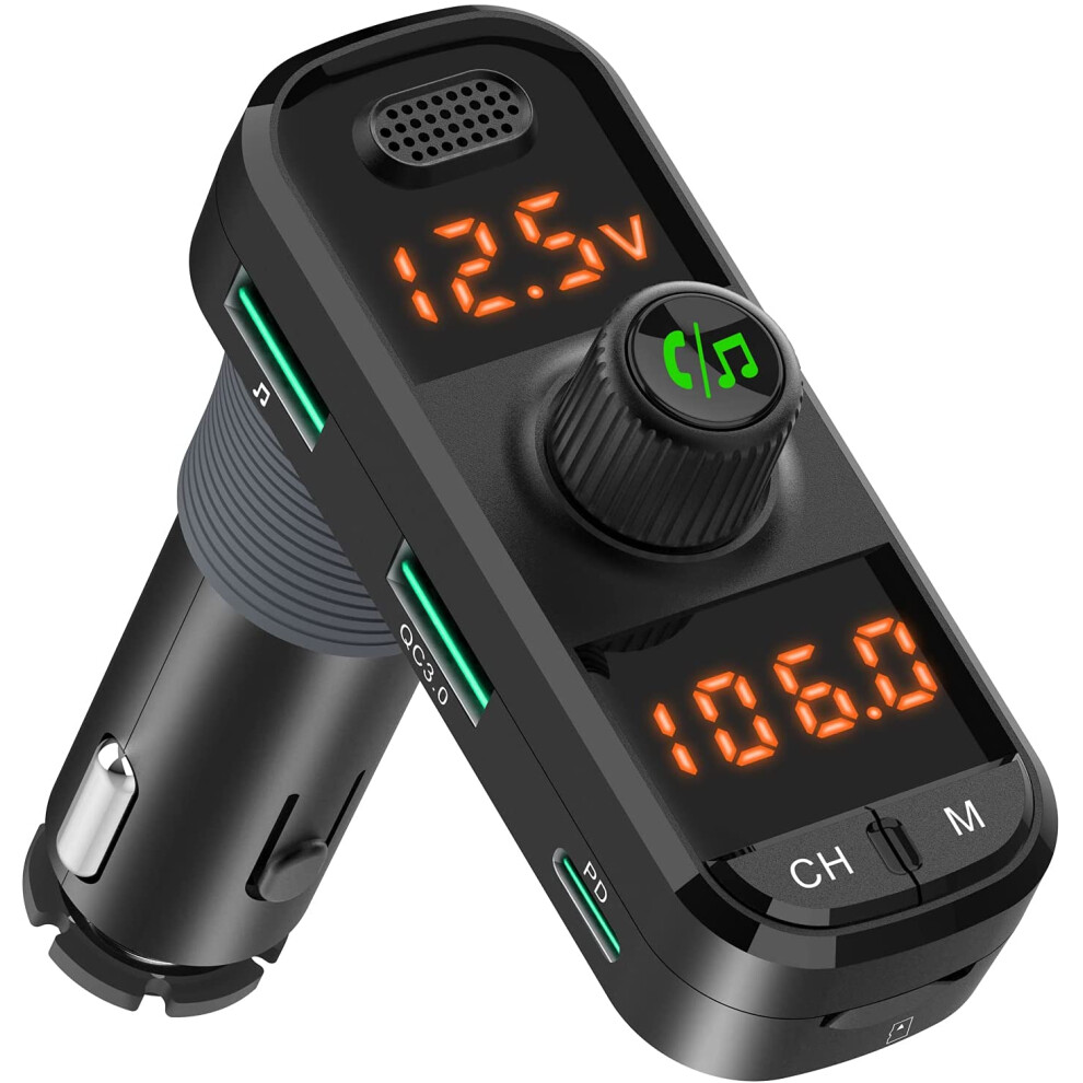 Music Player For Cars, Bluetooth 5.0 Fm Transmitter With Fast Charge Technology, Experience Hi-Fi Sound & Noise Suppression For Uninterrupted 9176269146115