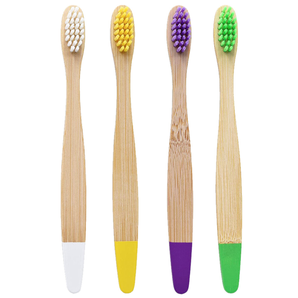 Kids Bamboo Toothbrushes, BPA Free for Safe Oral Hygiene, Soft Bristles for Delicate Teeth & Gums, Hot Water Ready (Four Colours)