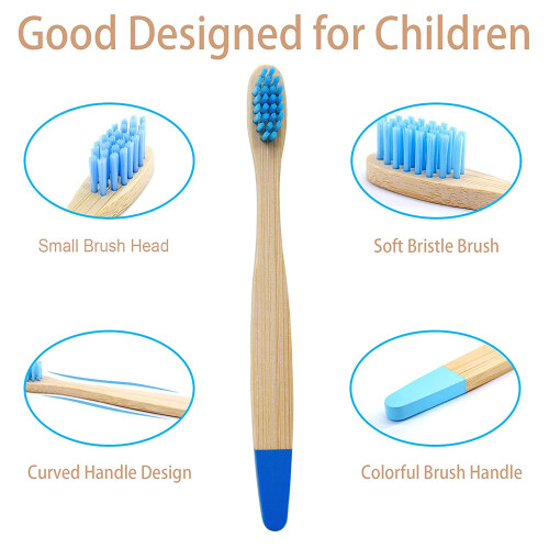 Escovas de dentes infantis de bambu com cabo compostável, projetadas para crianças com cabeças menores e cabos fáceis de segurar, higiene bucal 2