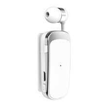 Hanzete K52 Wireless Business BT Headset InEar Retractable Earphones ClipOn Sport Driver With Mic White
