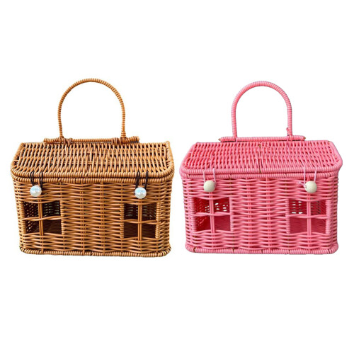 Panier à main tissé Portable, conception à poignée-couleur thé 1