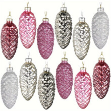 (Pink Series) Handgefertigte bunte Glas-Weihnachtskugel-Dekorationen, 12 Stück/Set, 4 Zoll/10 cm großer Glasanhänger in
