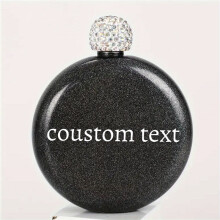 (Black-, 5OZ) Personalized 5oz Stainless Steel Round Hip Flask - Custom Text,with Sparkling Cap,Pink, Blue, Green, Black, Purple