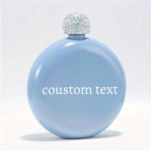 (Blue, 5OZ) Personalized 5oz Stainless Steel Round Hip Flask - Custom Text,with Sparkling Cap,Pink, Blue, Green, Black, Purple