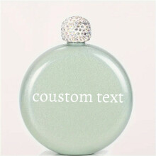 (Green, 5OZ) Personalized 5oz Stainless Steel Round Hip Flask - Custom Text,with Sparkling Cap,Pink, Blue, Green, Black, Purple