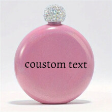 (Pink, 5OZ) Personalisierter runder Flachmann aus 5-Unzen-Edelstahl – individueller Text, mit funkelnder Kappe, Optionen in Rosa,