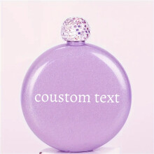 (Purple, 5OZ) Personalisierter runder Flachmann aus 5-Unzen-Edelstahl – individueller Text, mit funkelnder Kappe, Optionen in Rosa,