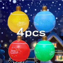 (4 Packs) Aufblasbare Weihnachtskugeldekorationen, rote und mehrfarbige hängende Kugeln mit dem Text „Frohe Weihnachten“,