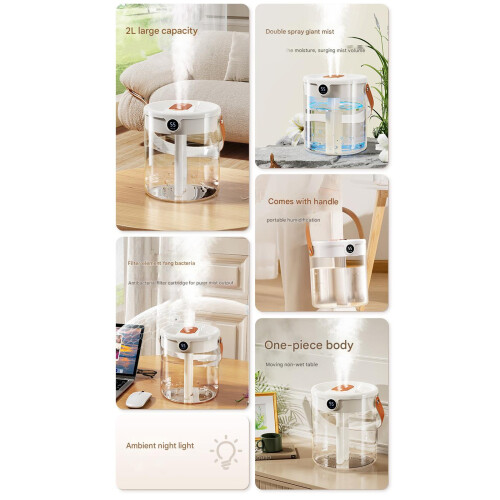 Portable 2L USB Humidifier with Large Capacity Tank mists-White 1