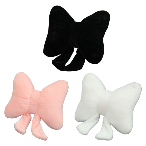 Bowknot Plush Throw Pillow Back Support Cushion for Sofa-White 1