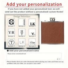 (Brown, Design 6) 1 STÜCK individuell gravierter, mit Leder umwickelter Flachmann aus Edelstahl, personalisierter Namens-Flachmann für