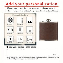 (Coffee, Design 8) 1 STÜCK individuell gravierter, mit Leder umwickelter Flachmann aus Edelstahl, personalisierter Namens-Flachmann für