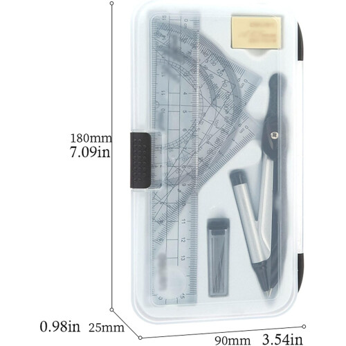 7Piece Geometry Compass Set, Metal Precision Drawing Tools for Students with Storage Box, Geometry Set 1