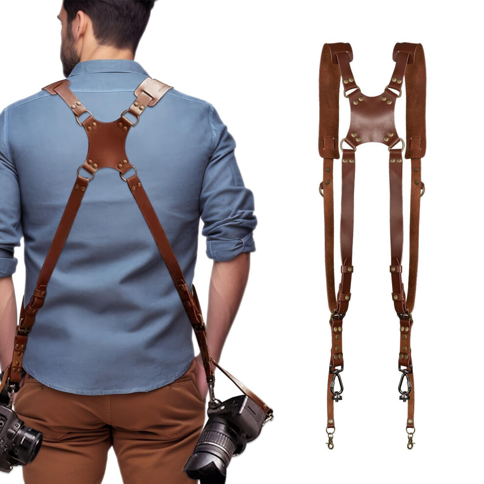 Double Camera Strap, Leather Shoulder Strap, Adjustable For Dslr/Slr (Brown) Brown 9412369964311