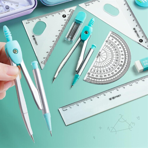 Math Compass 7 Pieces Stainless Steel Geometry Set (Color: Green) 1