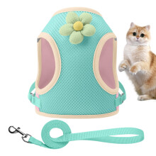 Pet Harness Reflective For Kitten And Puppy Breathable Cartoon Pet Straps Outdoor Walking Travel Tropical Green Size M