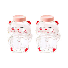 Lovely Bear Shape Glass Cup with Straw Secure Cover For- 3 2