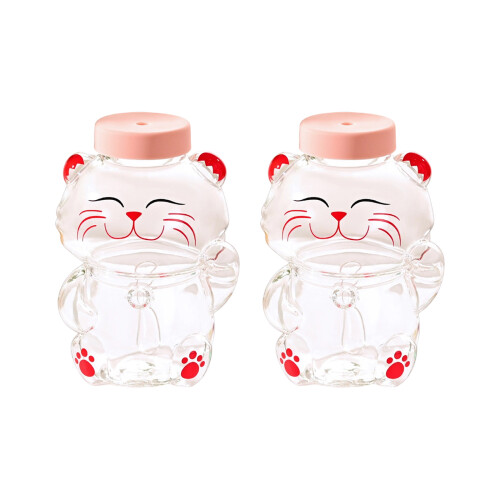 Lovely Bear Shape Glass Cup with Straw Secure Cover For- 3 2